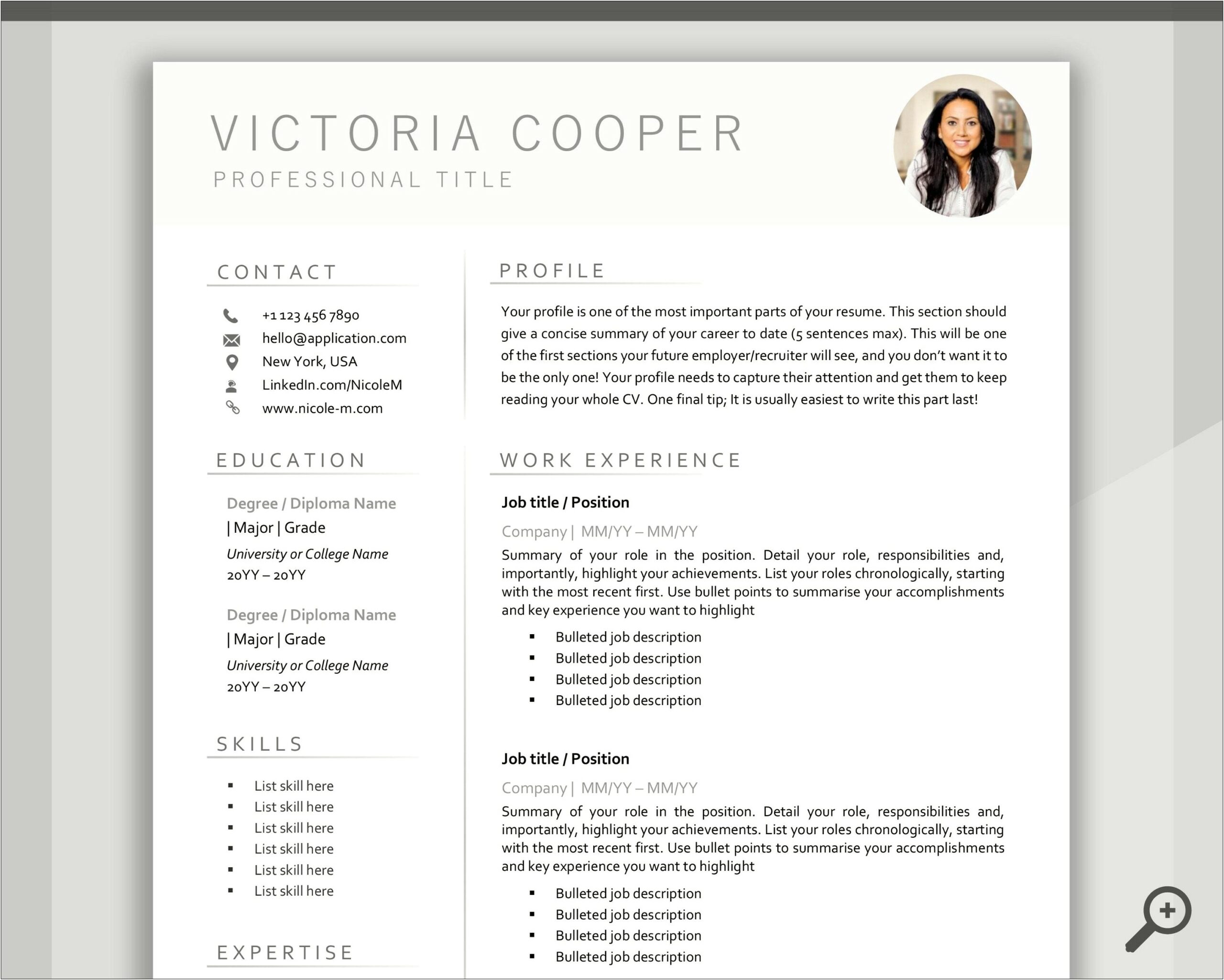Free Professional Cv Template With Photo