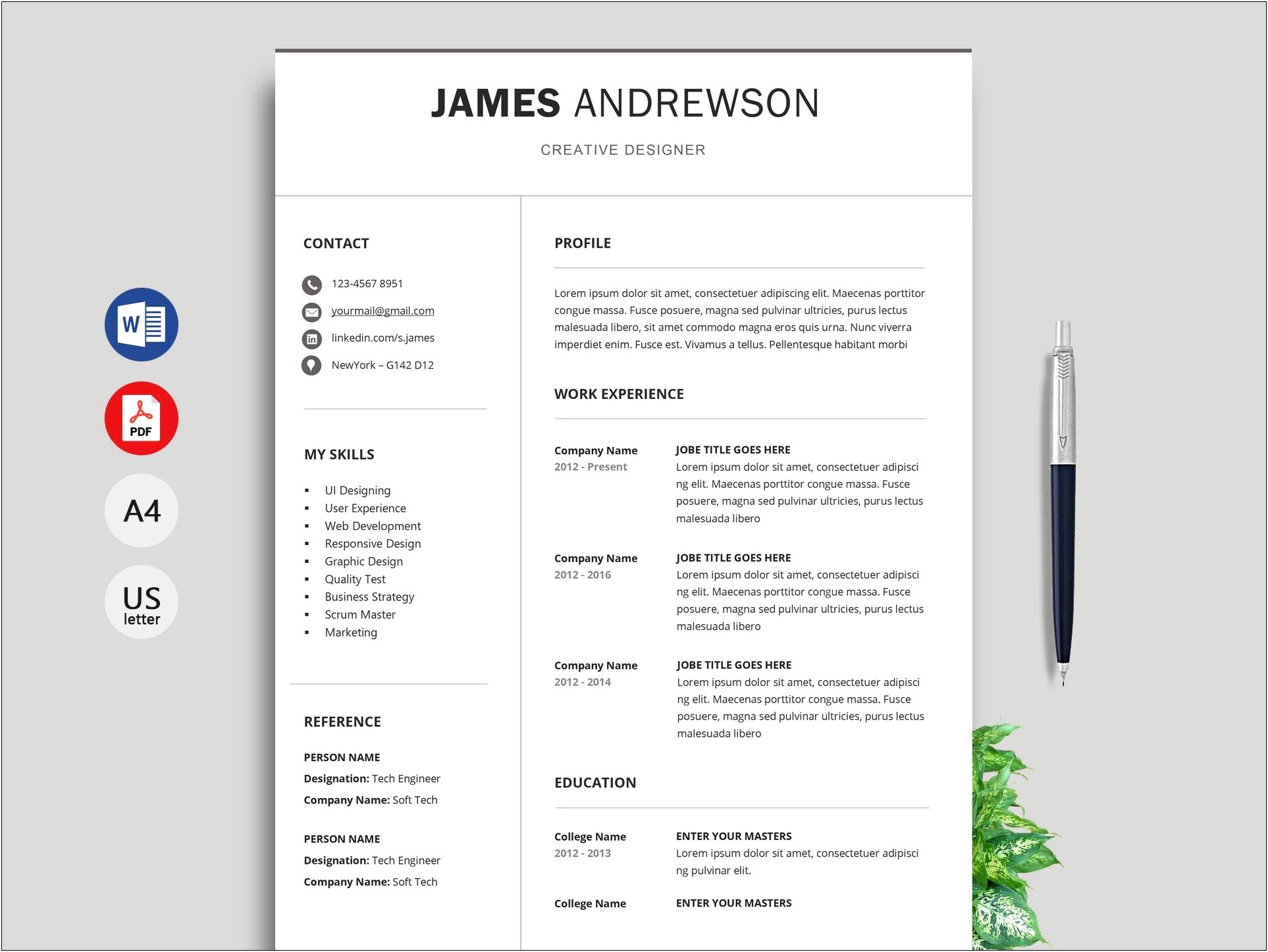 Free Professional Cv Template With Professional Word Usage