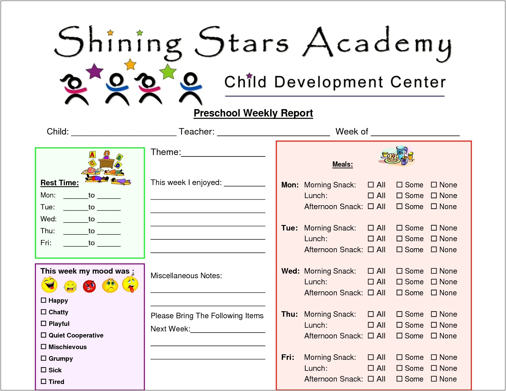 Free Progress Report Template For Preschool