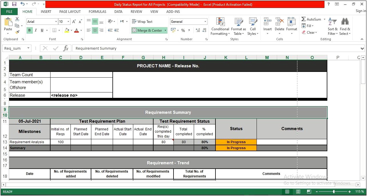 Free Project Status Report Template Excel