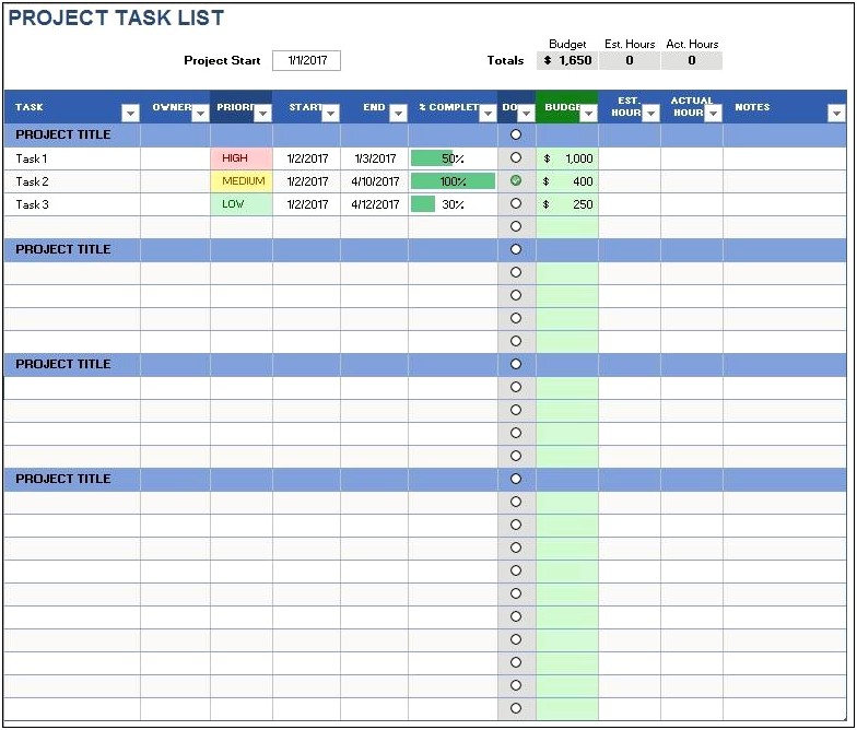 Free Project To Do List Template Excel