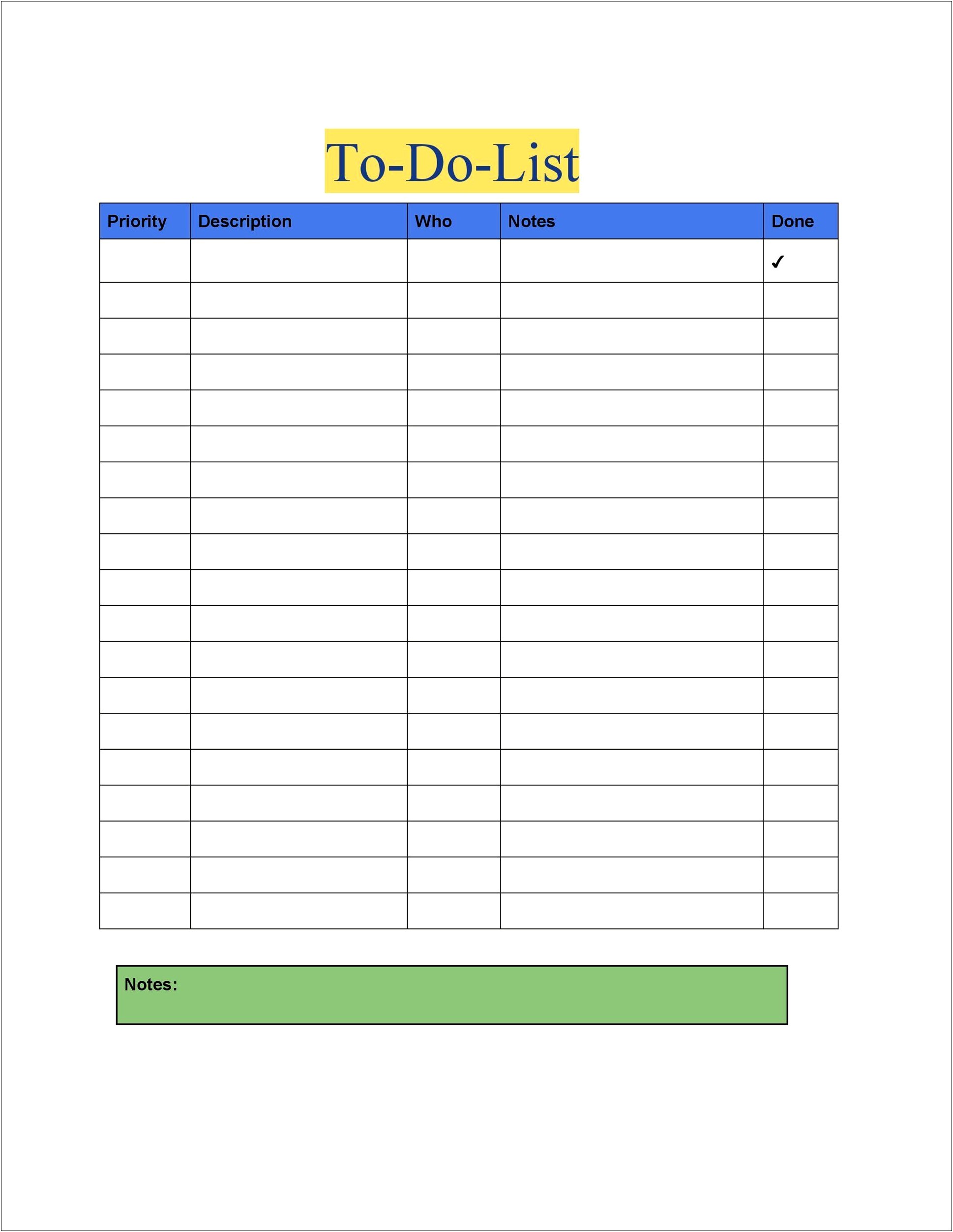 Free Project To Do List Template