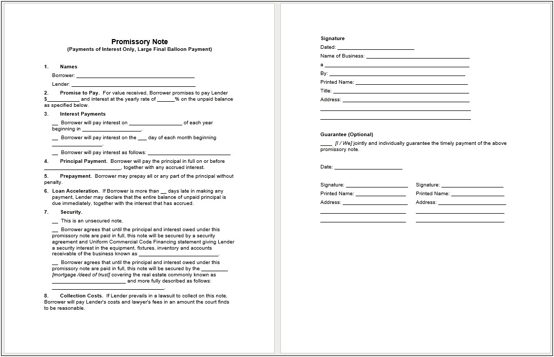 Free Promissory Note For Services Template Word