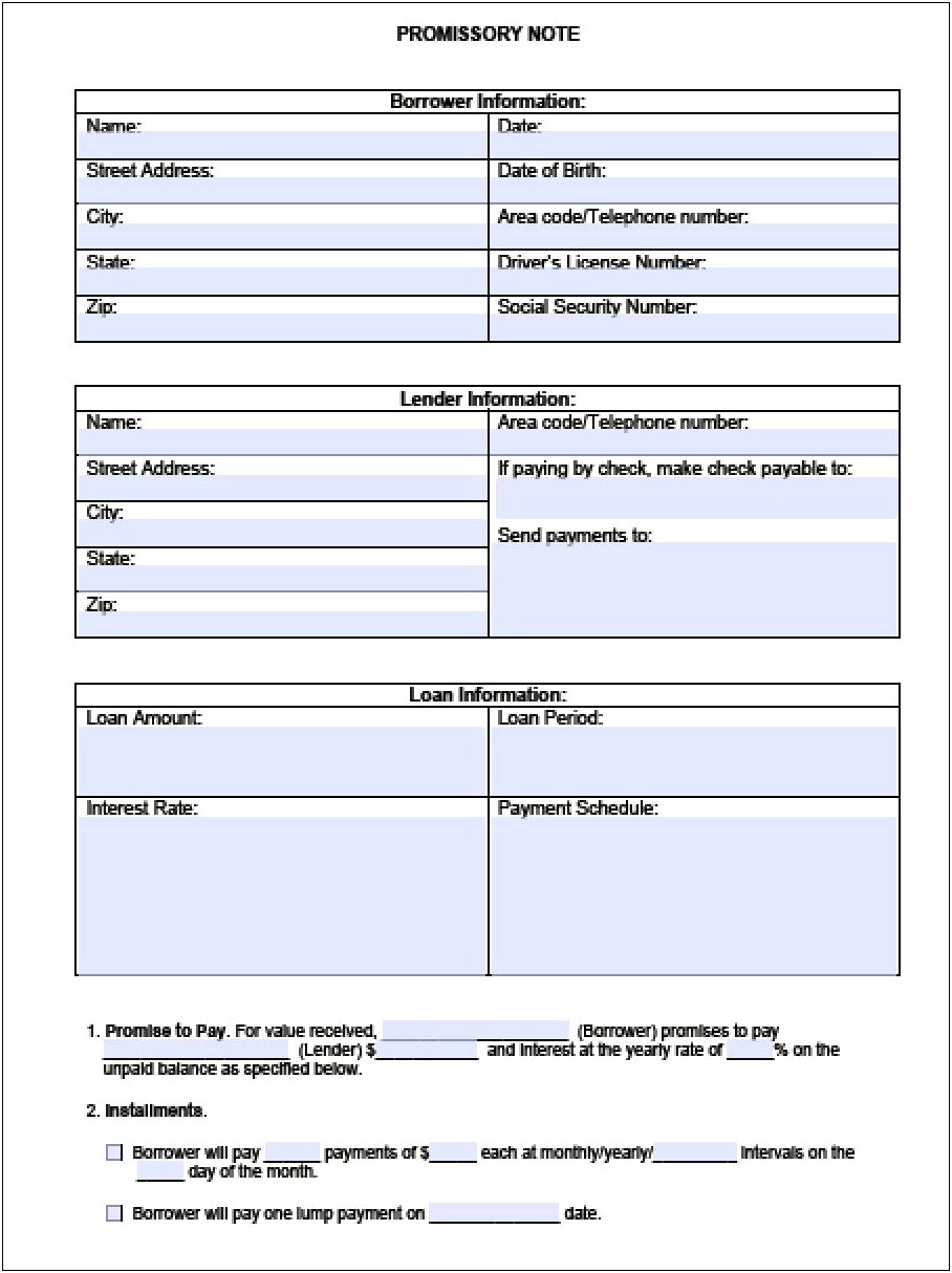 Free Promissory Note Template In Word