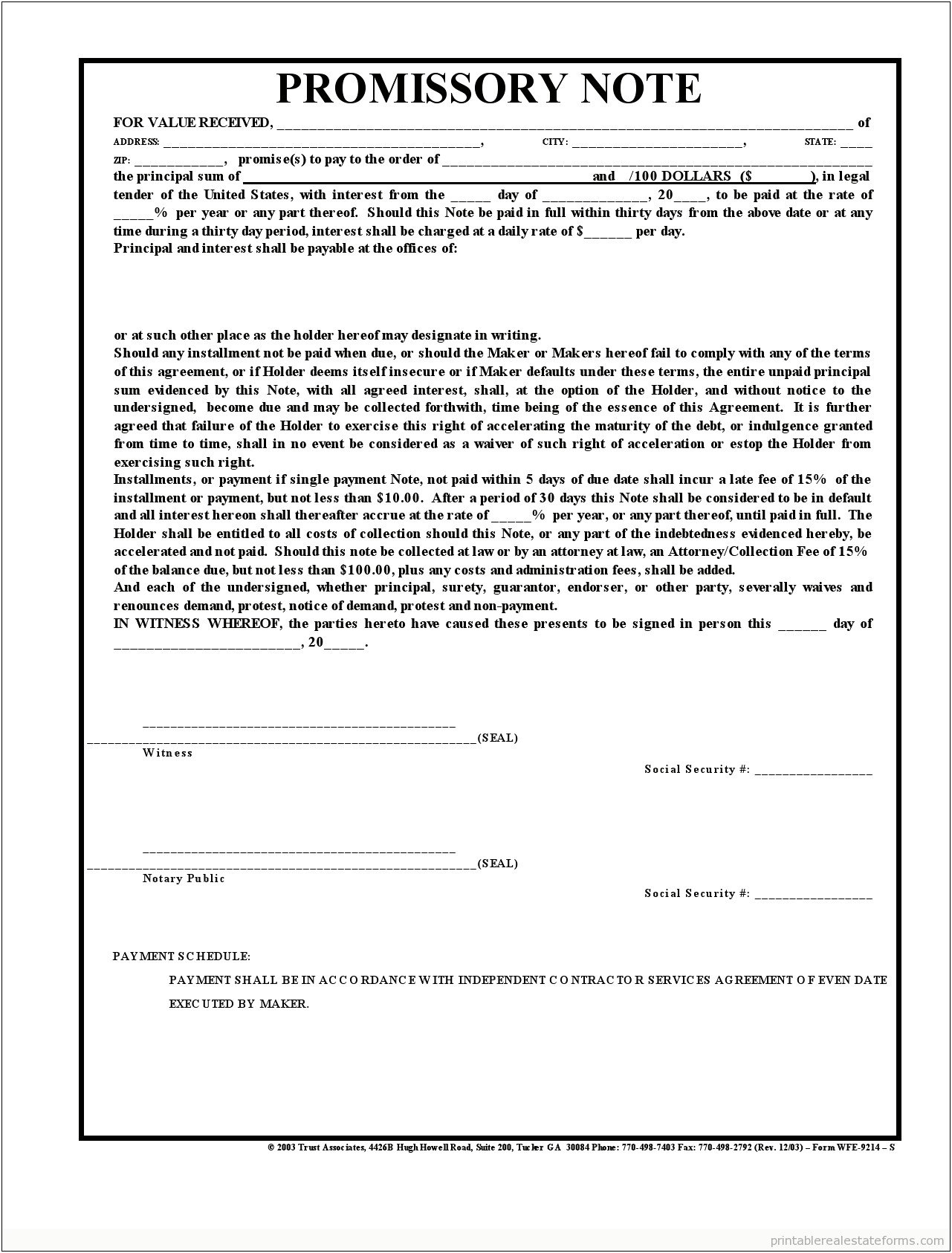 Free Promissory Note Template With Notary