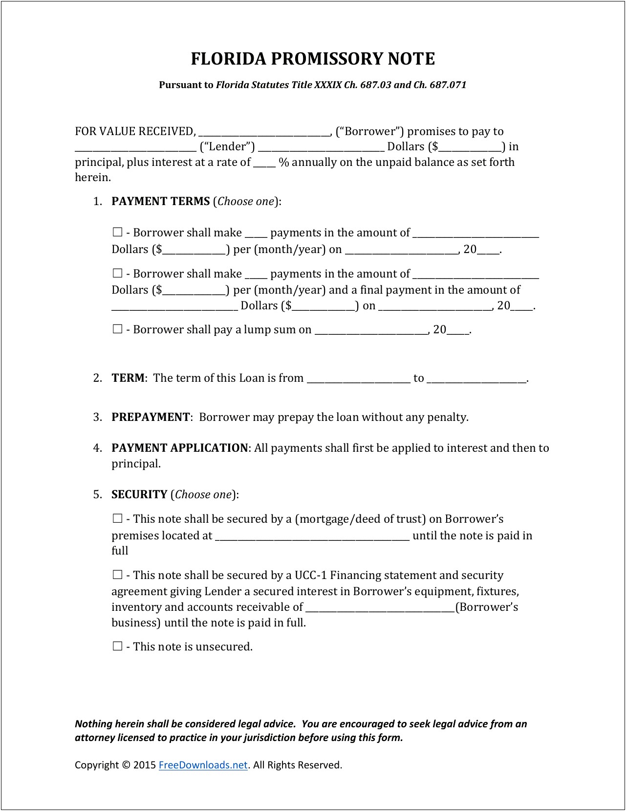 Free Promissory Note With Collateral Template