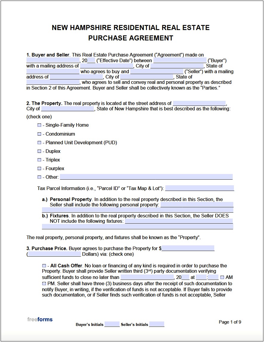 Free Purchase And Sale Agreement Template
