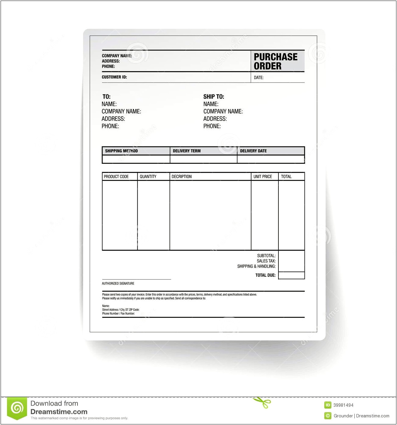 Free Purchase Order Form Template Excel