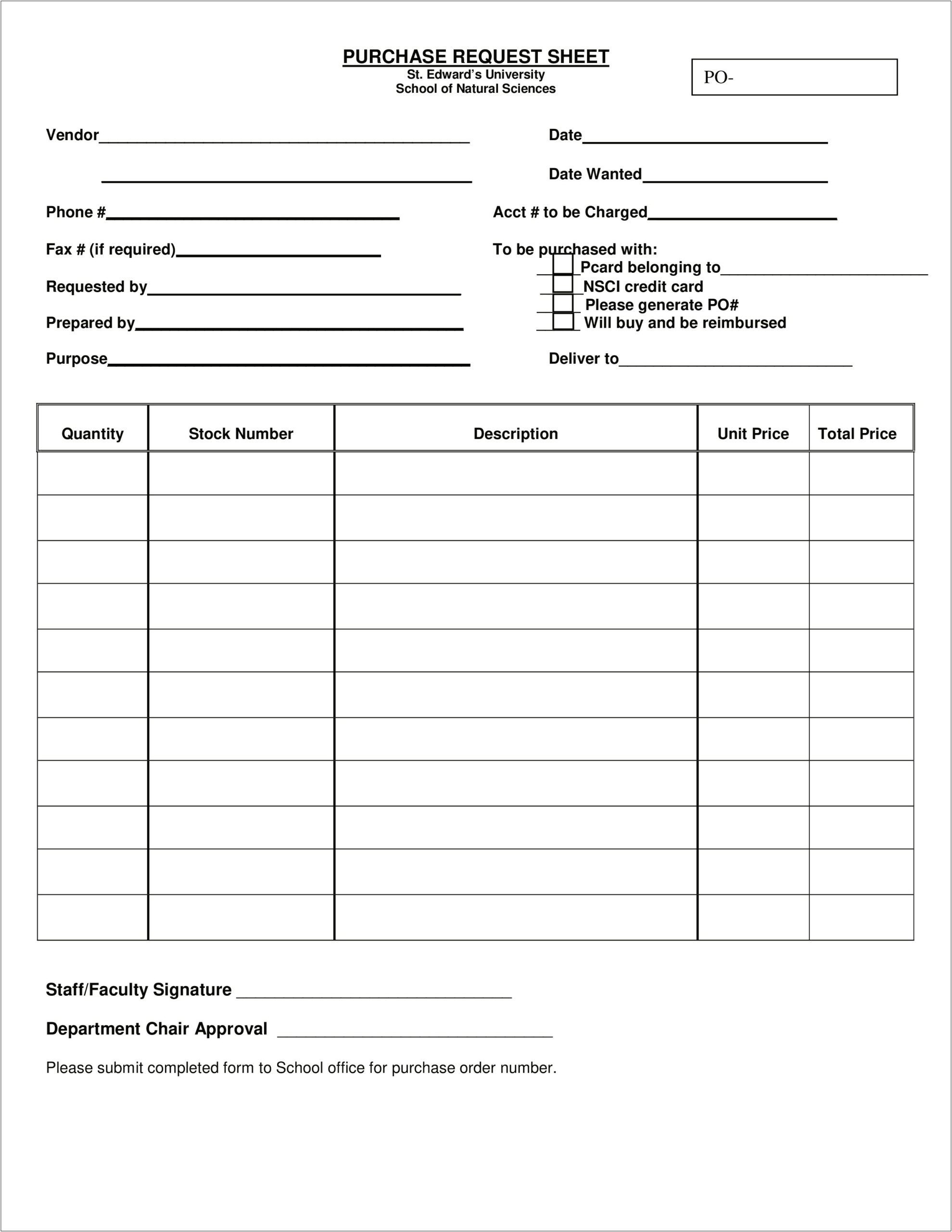 Free Purchase Order Request Form Template