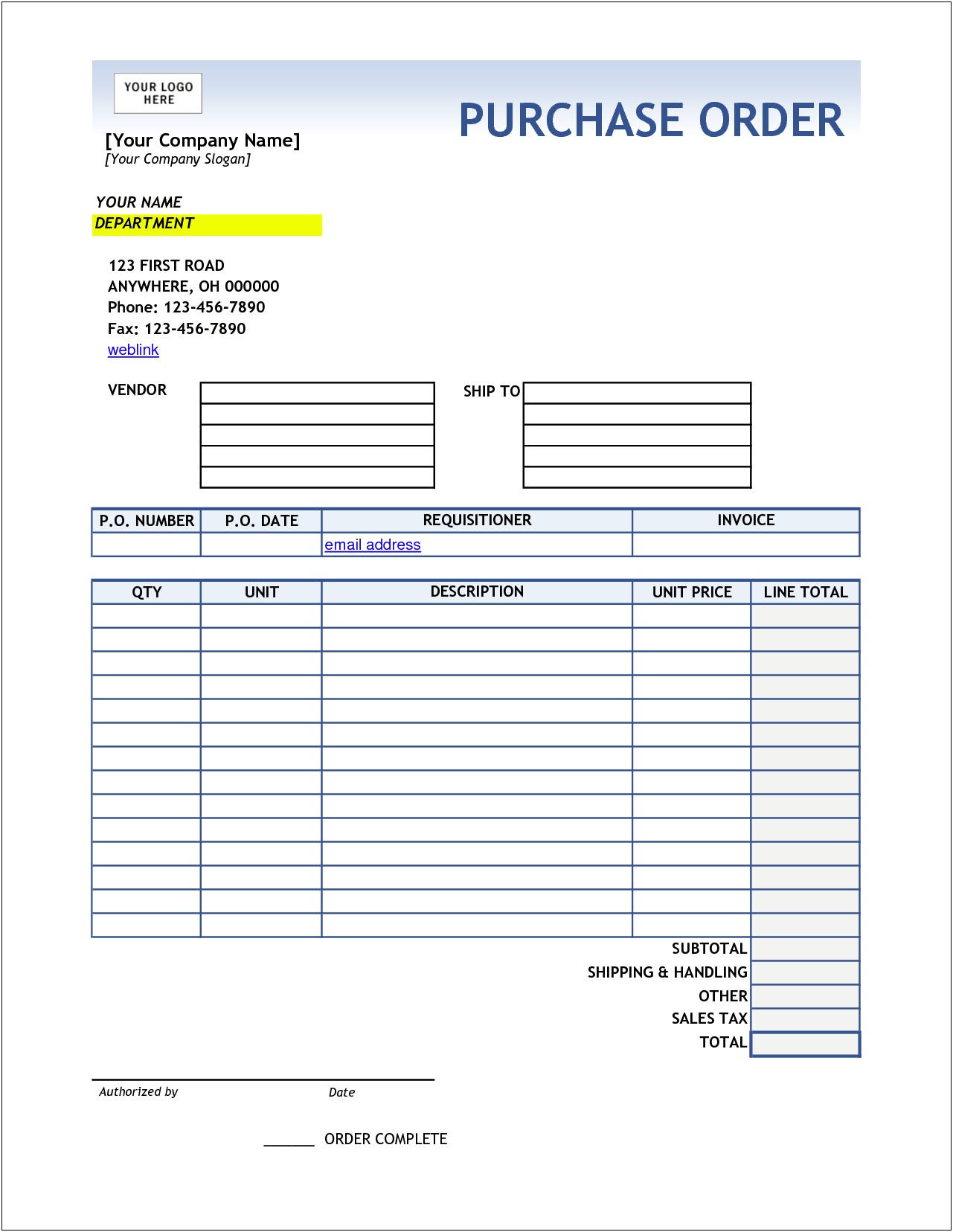 Free Purchase Order Template For Mac Pages