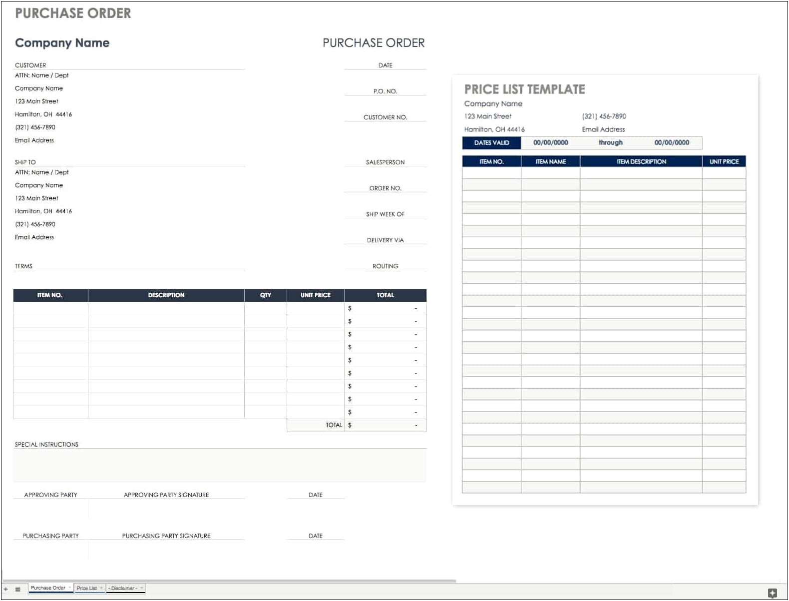 Free Purchase Order Template For Mac
