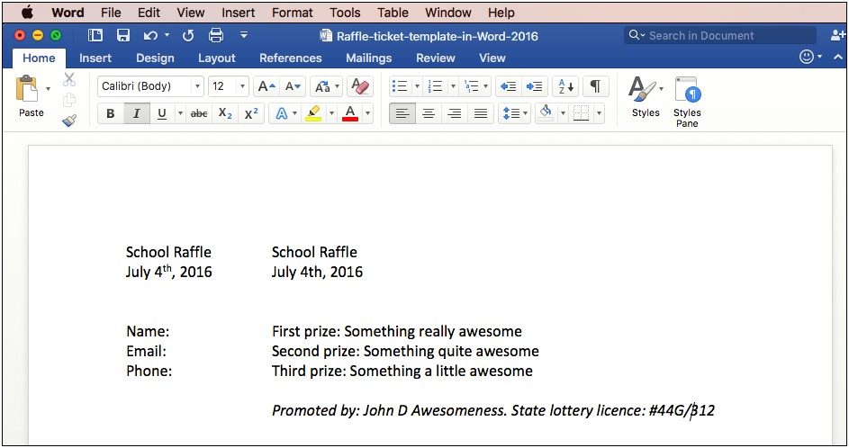 Free Raffle Ticket Data Excel Template Download
