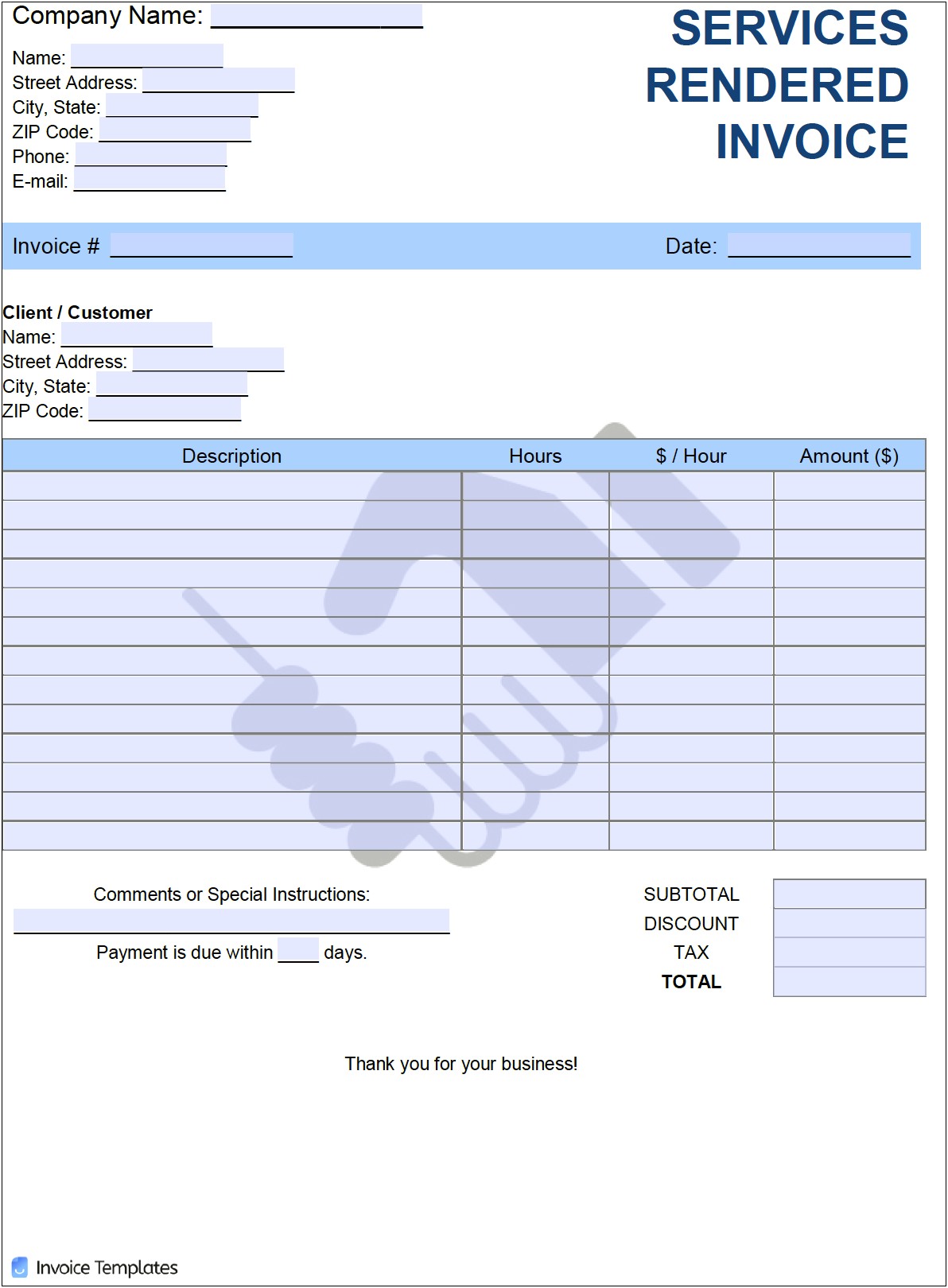 Free Receipt Template For Services Rendered