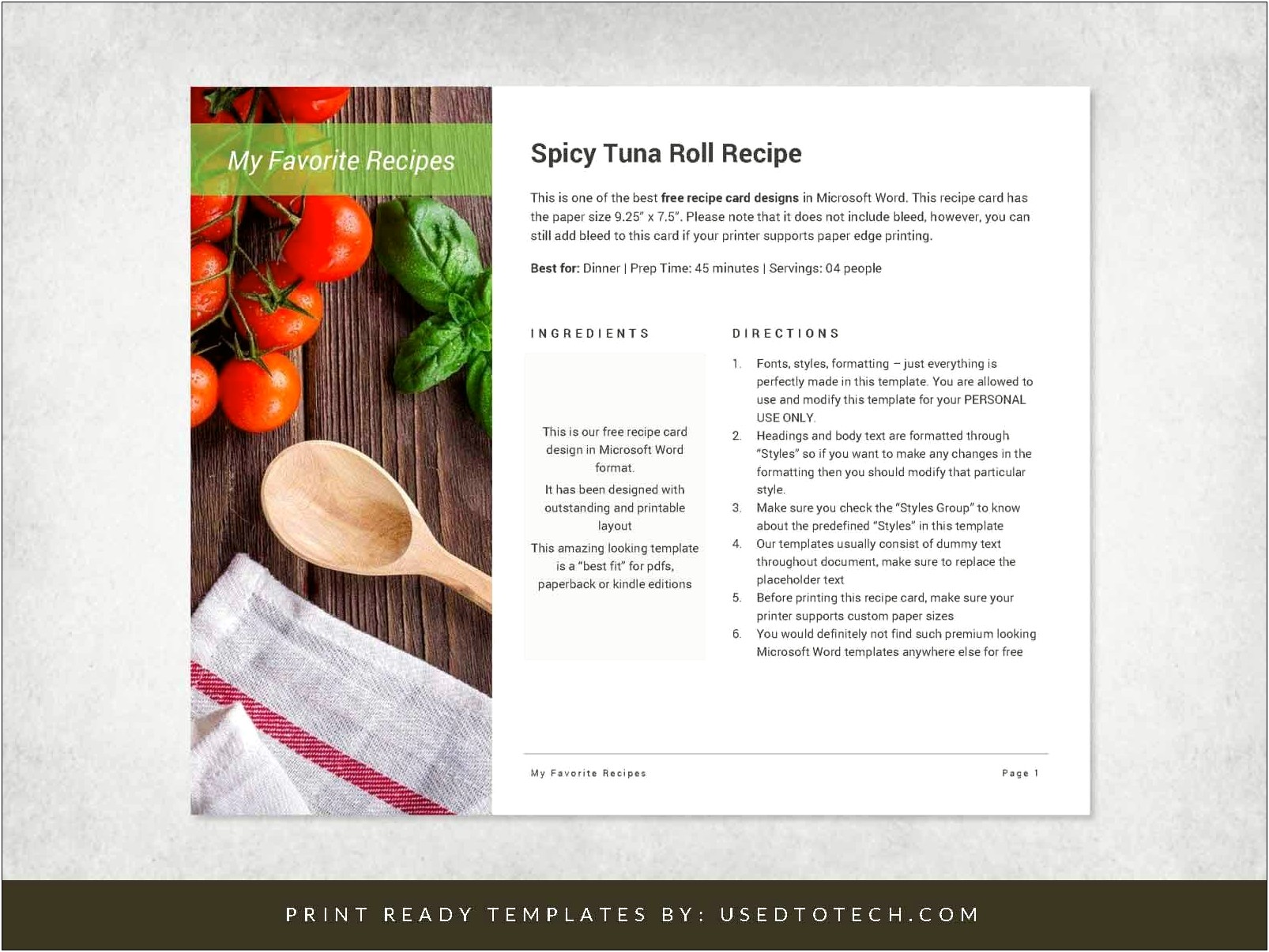 Free Recipe Card Templates For Ms Word