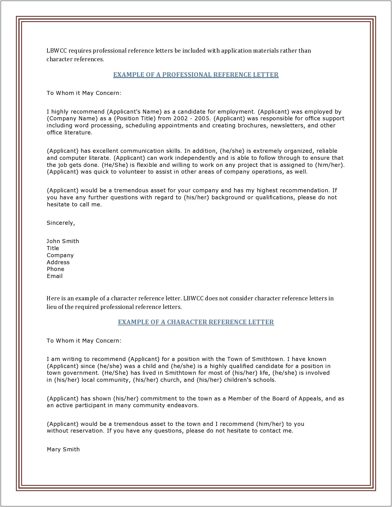 Free Reference Letter Template For Employment Word