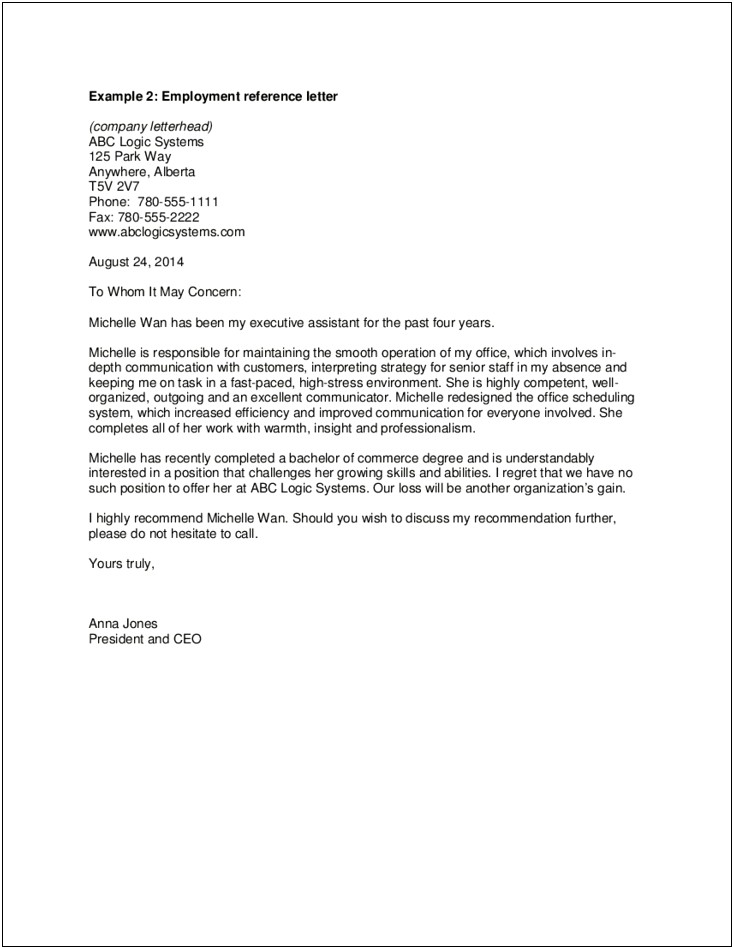 Free Reference Letter Template For Employment