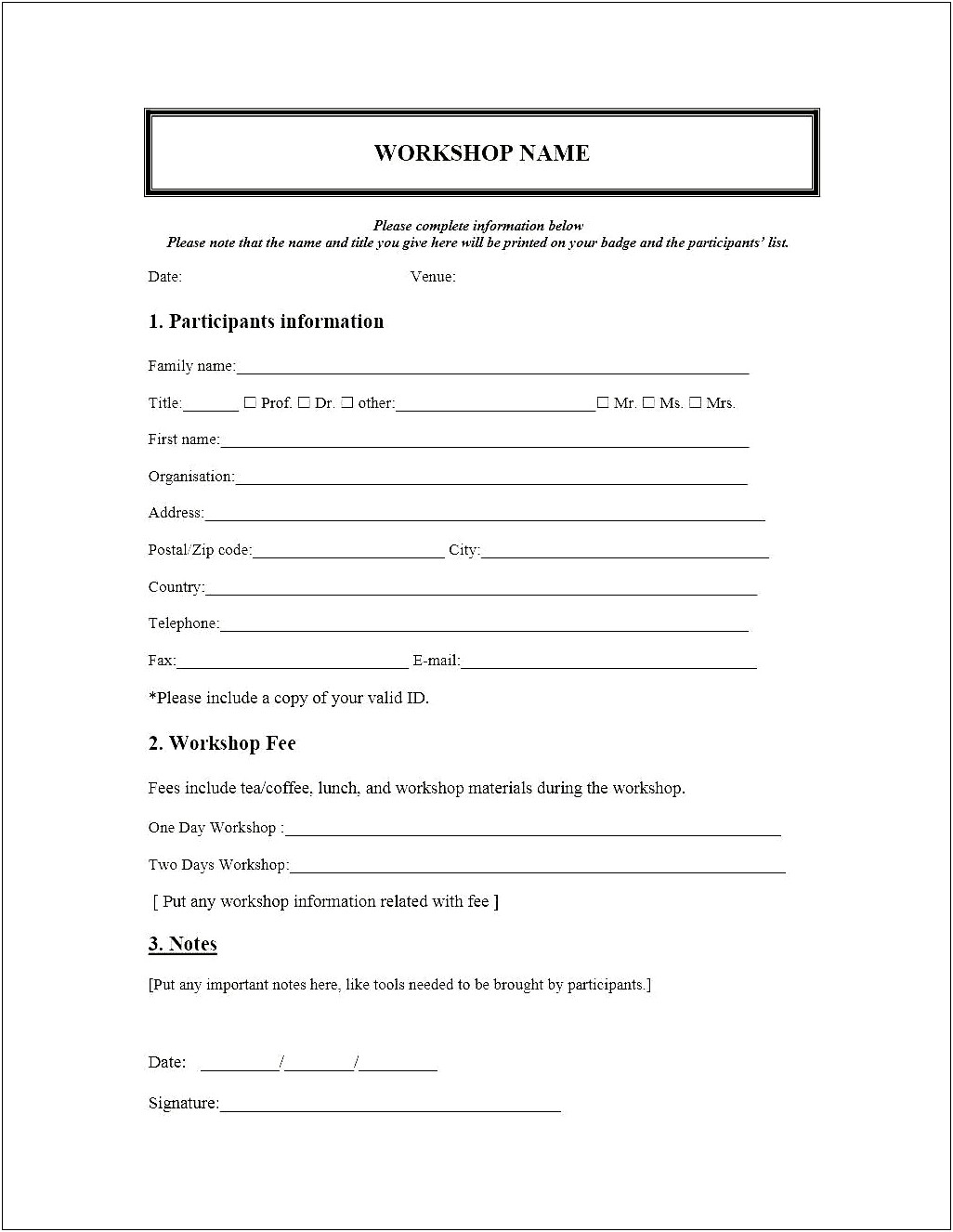 Free Registration Form Template For Microsoft Word