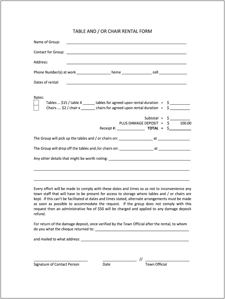Free Rent A Chair Contract Template