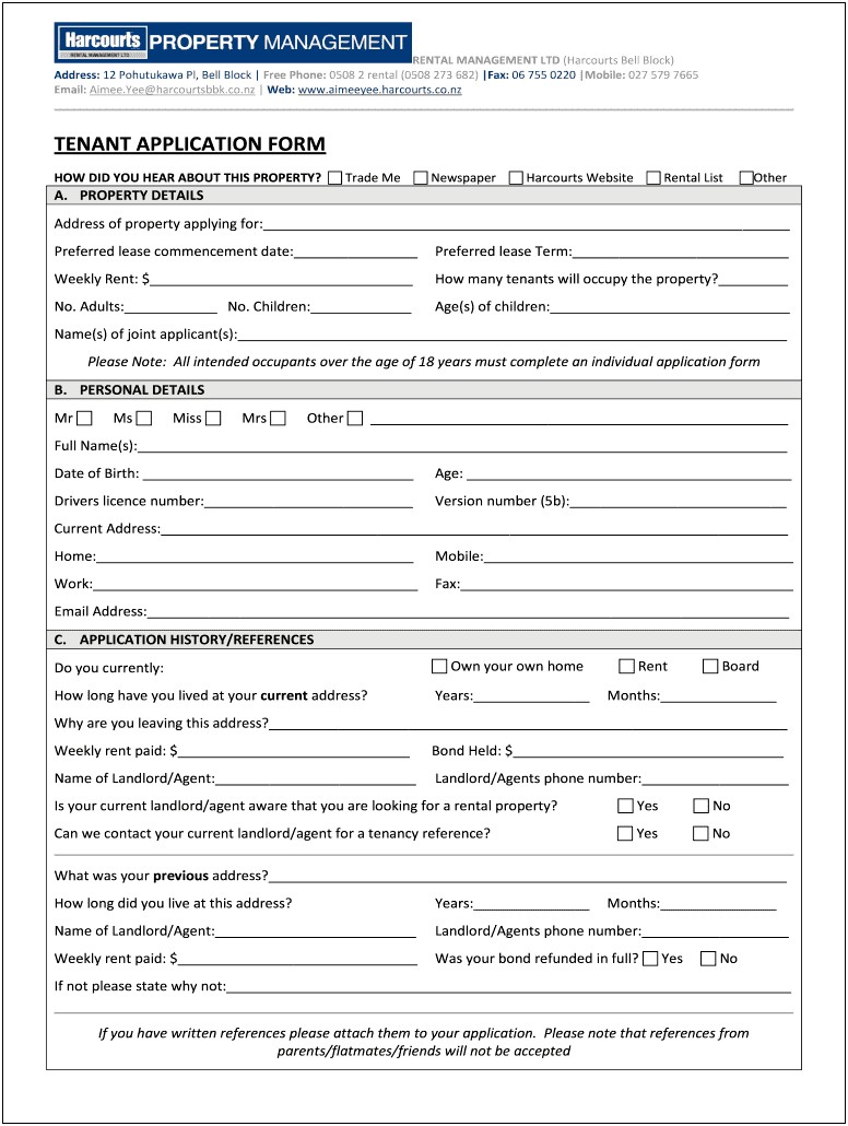 Free Rental Application Form Template South Africa
