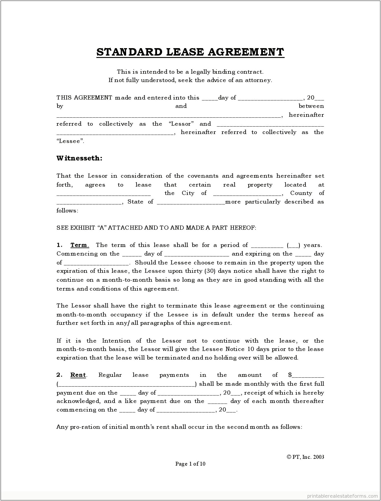 Free Rental Lease Agreement Forms And Templates