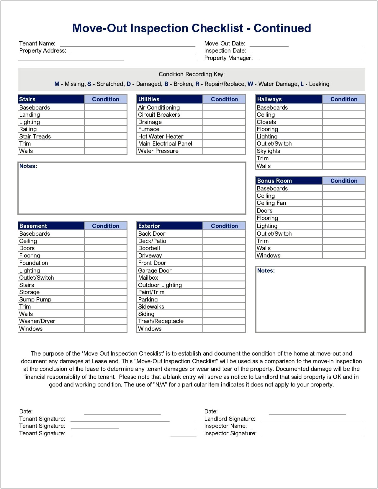 Free Residential Routine Lease Inspection Checklist Template