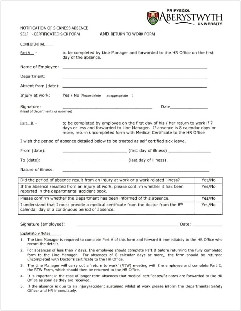 Free Return To Work Interview Form Template