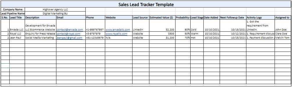 Free Sales Lead Tracking Excel Template