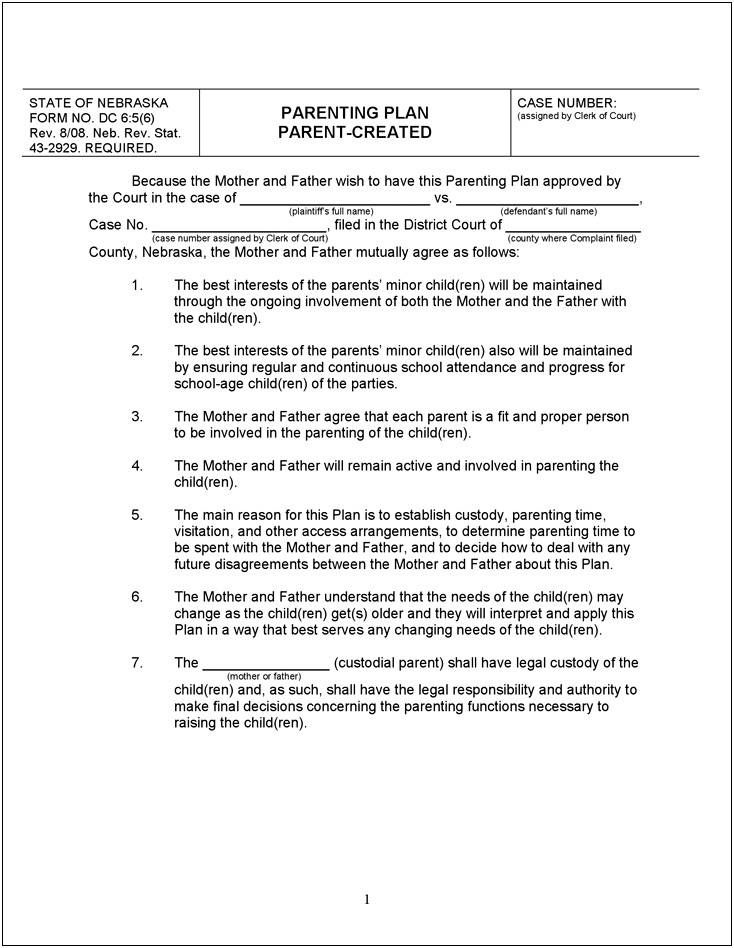 Free Sample Child Custody Agreement Template Forms