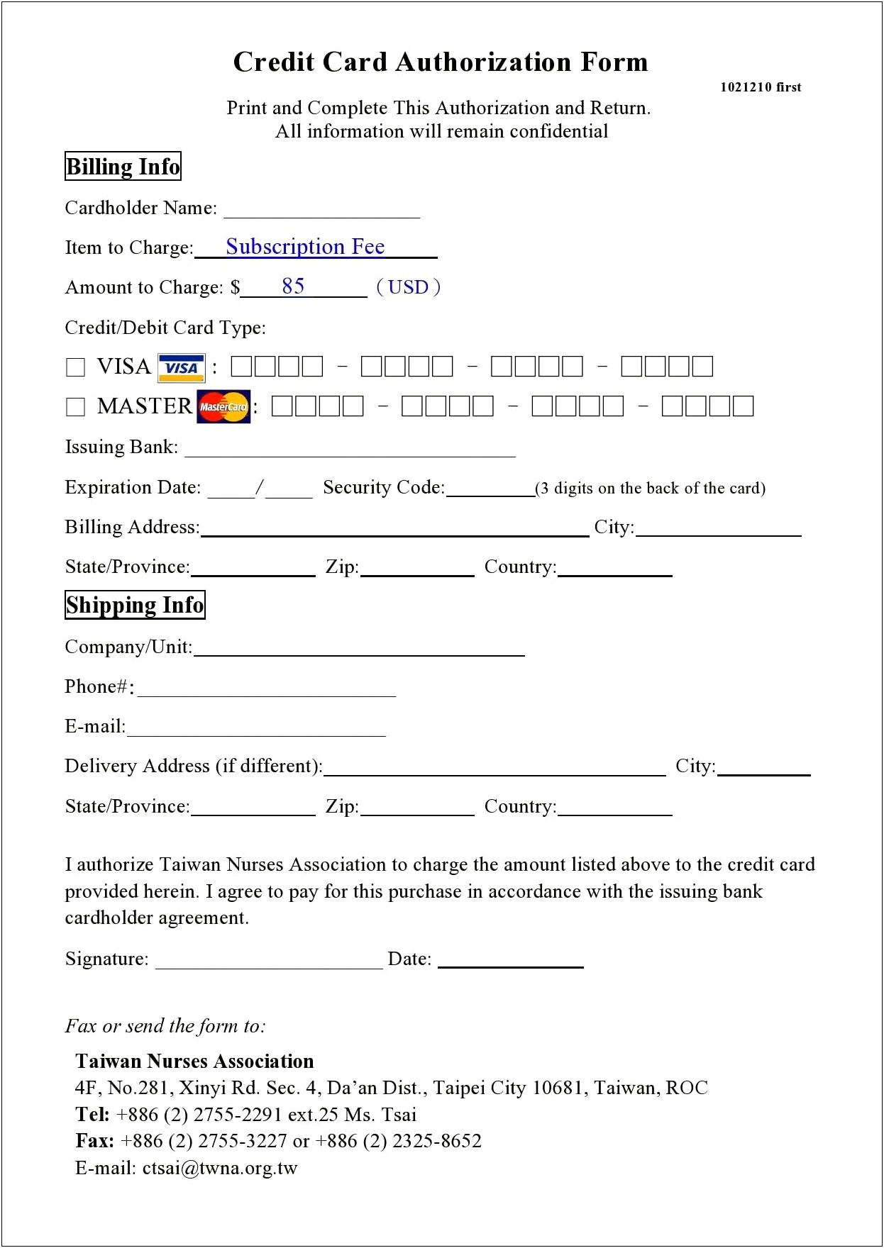 Free Sample Credit Card Authorization Form Template