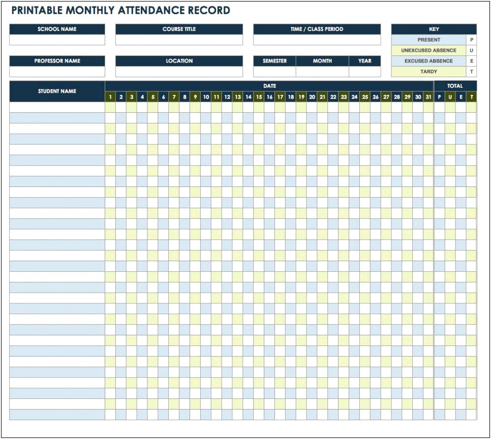 Free Sample Employee Attendance Tracker Excel Template