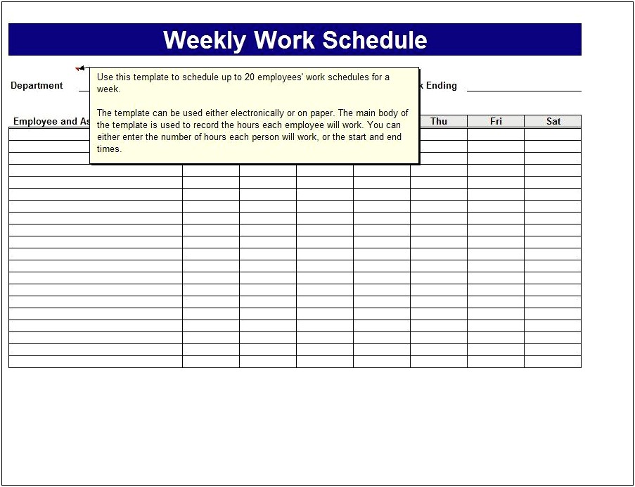 Free Sample Weekly Employee Work Schedule Template