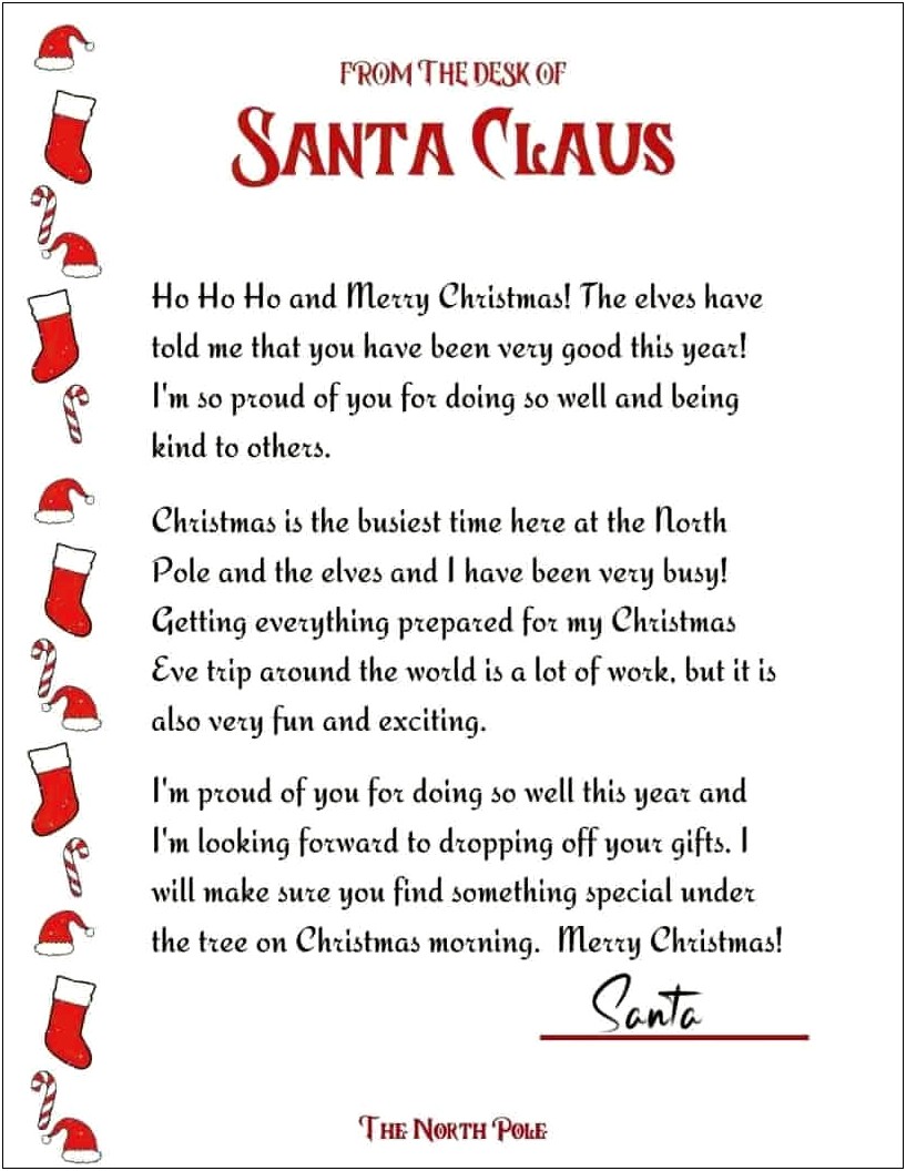Free Santa Letters From North Pole Template
