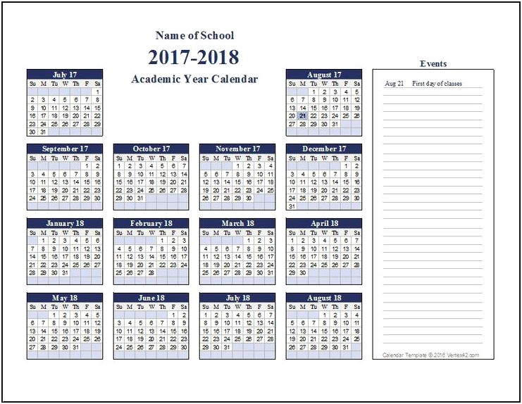 Free School Year Calendar Template 2014 15