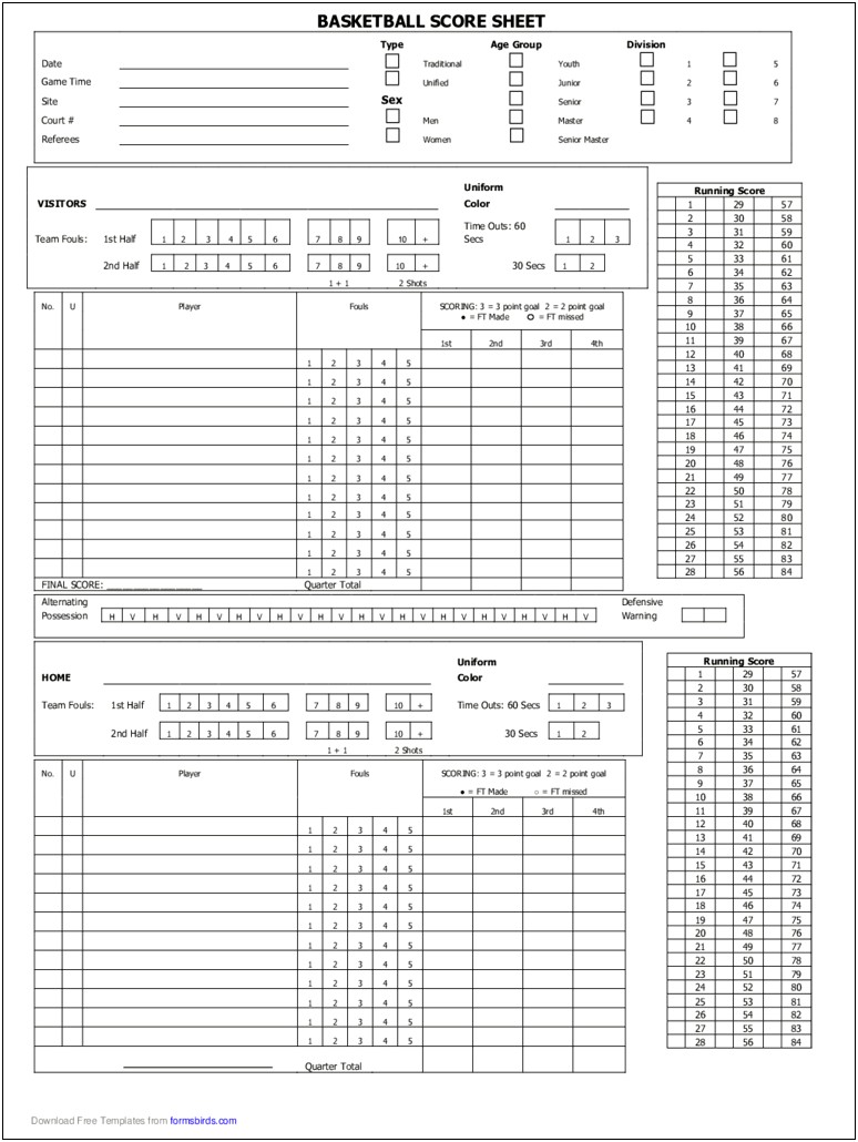 Free Score Book Template For Middle School Basketball