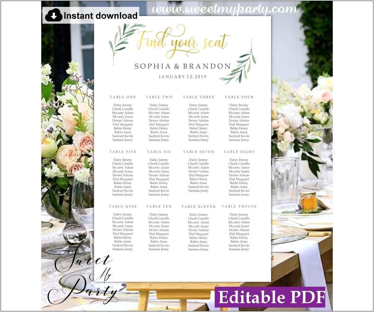 Free Seating Charts For Wedding Reception Templates