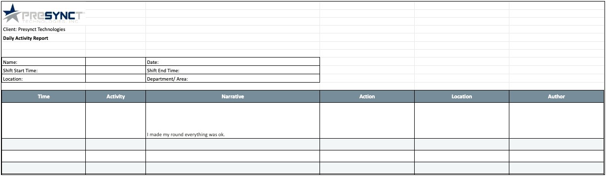 Free Security Guard Daily Activity Report Template