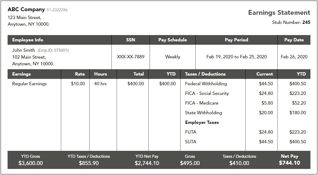 Free Self Employed Pay Stub Template
