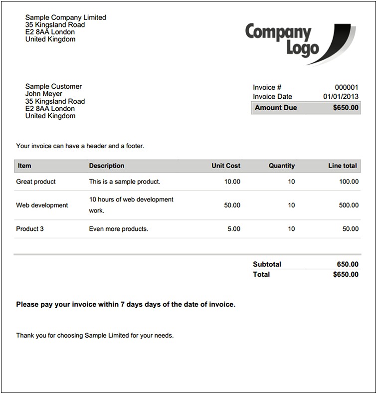 Free Service Invoice Template For Microsoft Works