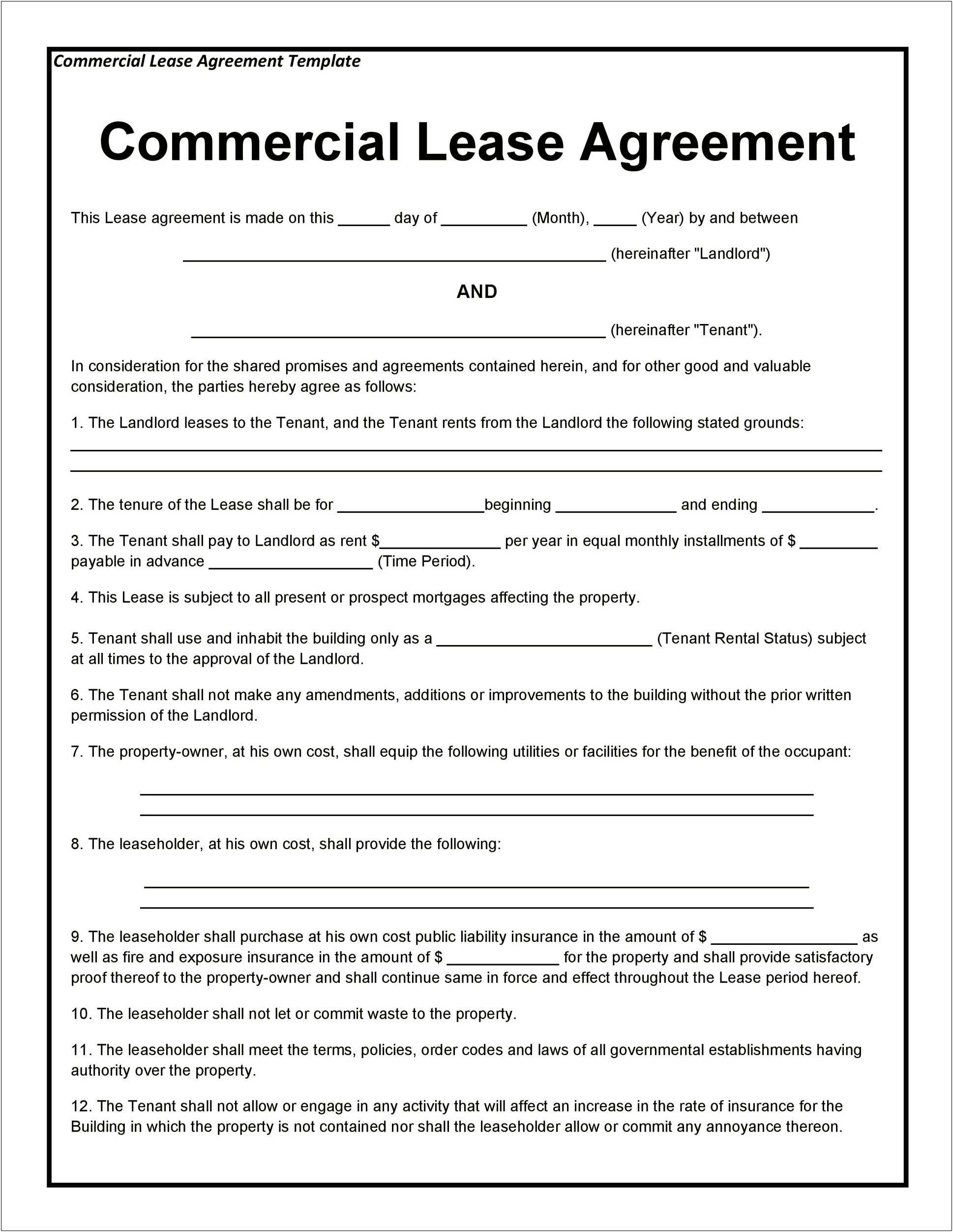 Free Shop Lease Agreement Template Uk