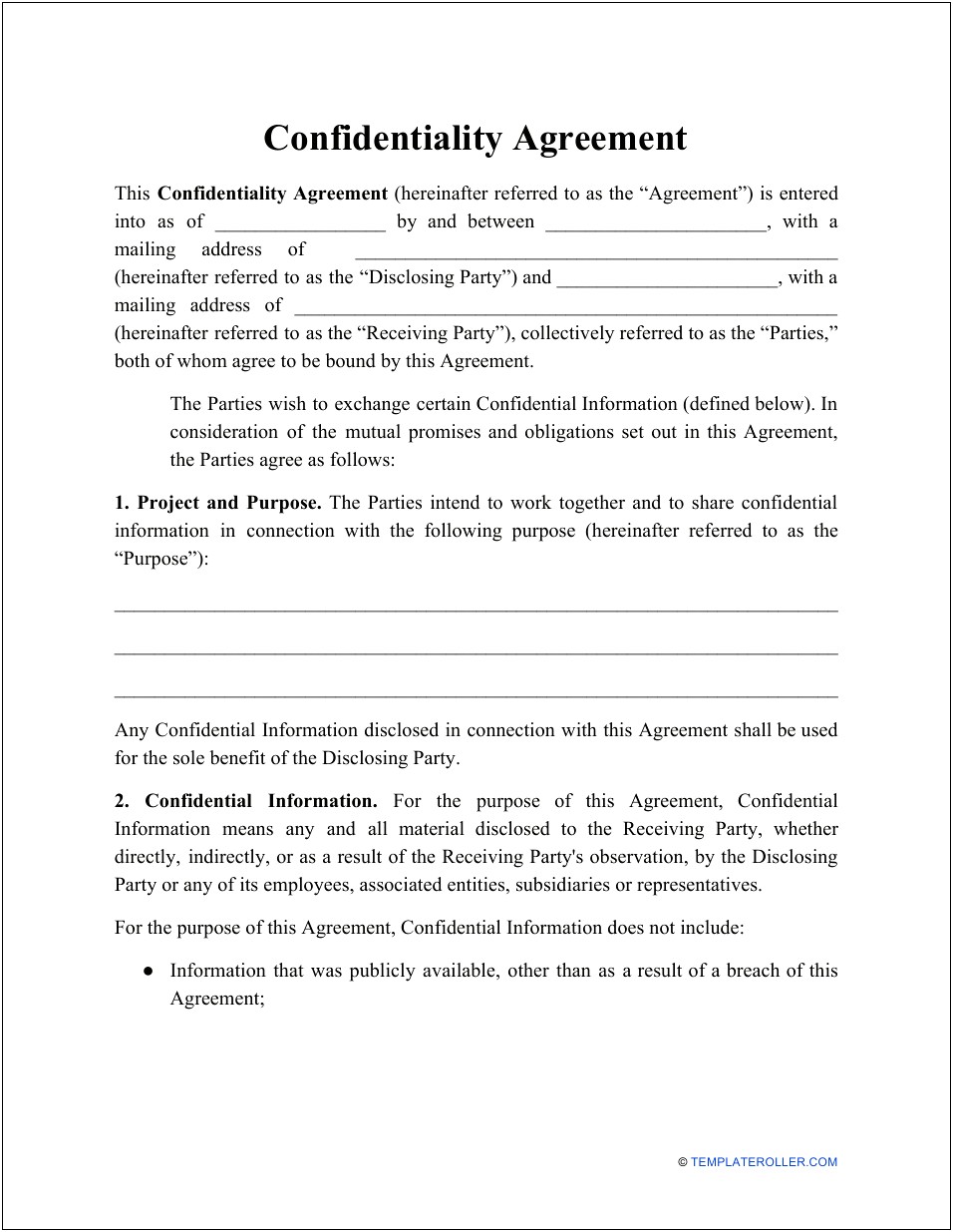 Free Simple Confidentiality Agreement Template Word