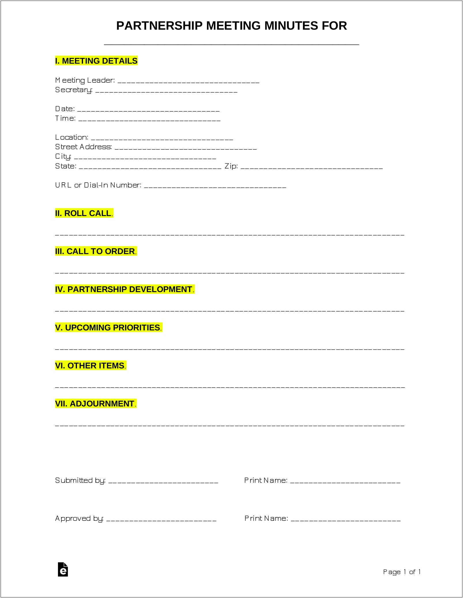 Free Simple Small Business Partnership Meeting Template