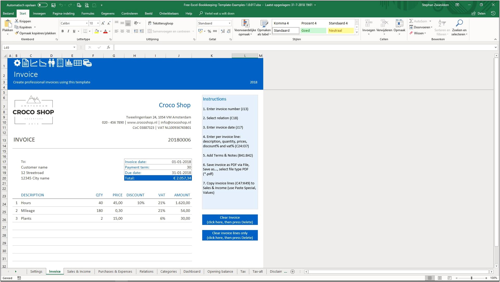 Free Small Business Bookkeeping Excel Template