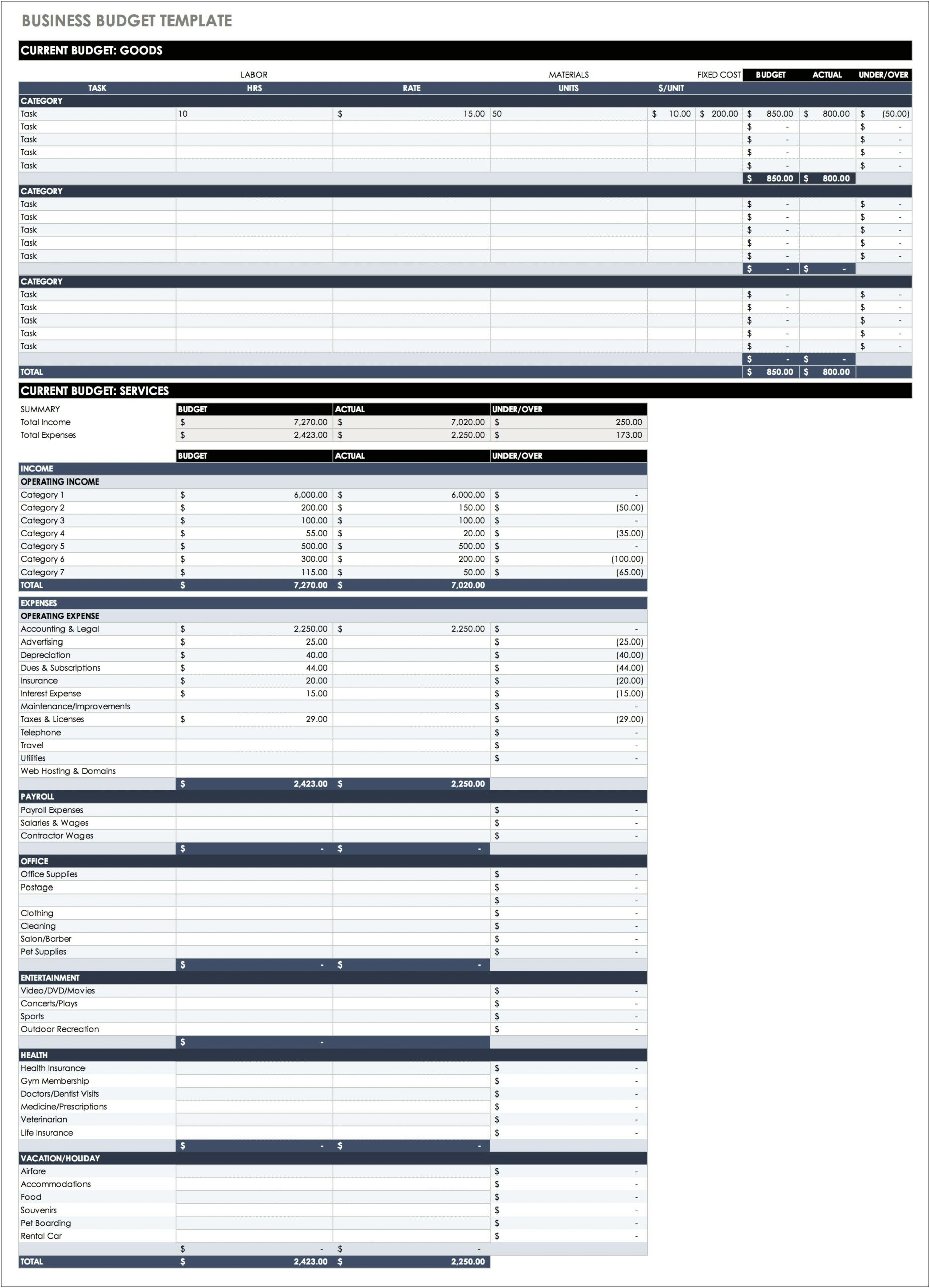 Free Small Business Income And Expenditure Spreadsheet Template
