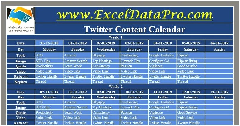 Free Social Media Calendar Template Excel