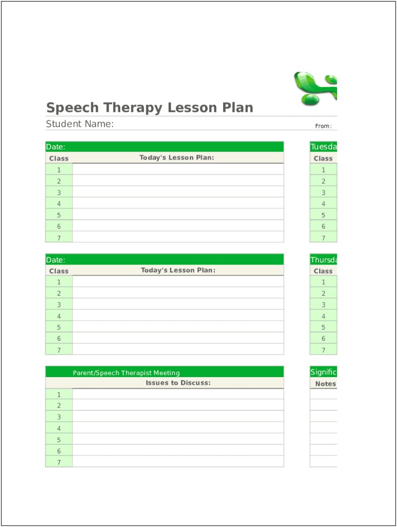 Free Speech And Language Lesson Plan Template