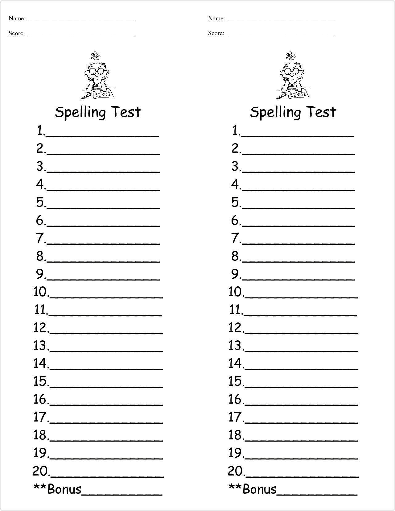 Free Spelling Test Template 25 Words