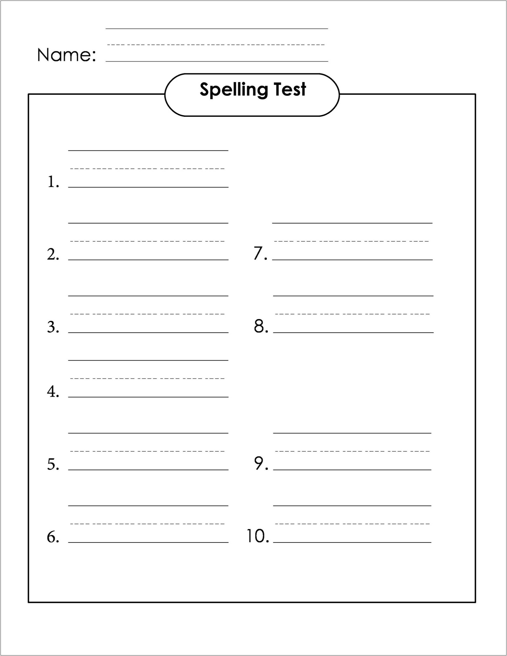Free Spelling Test Templates With Dictation Sentence