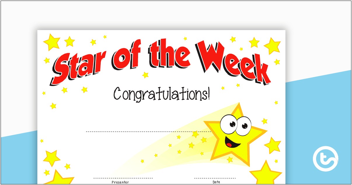 Free Star Of The Week Certificate Template