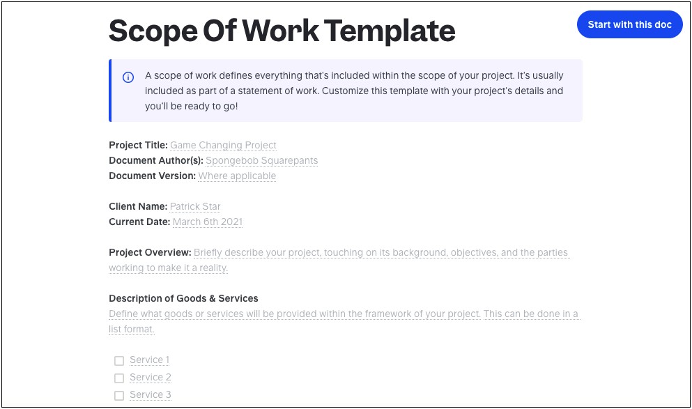 Free Statement Of Existing Performed Work Template