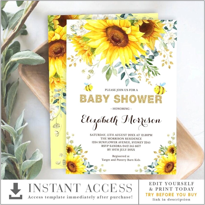 Free Sunflower Baby Shower Invitation Template